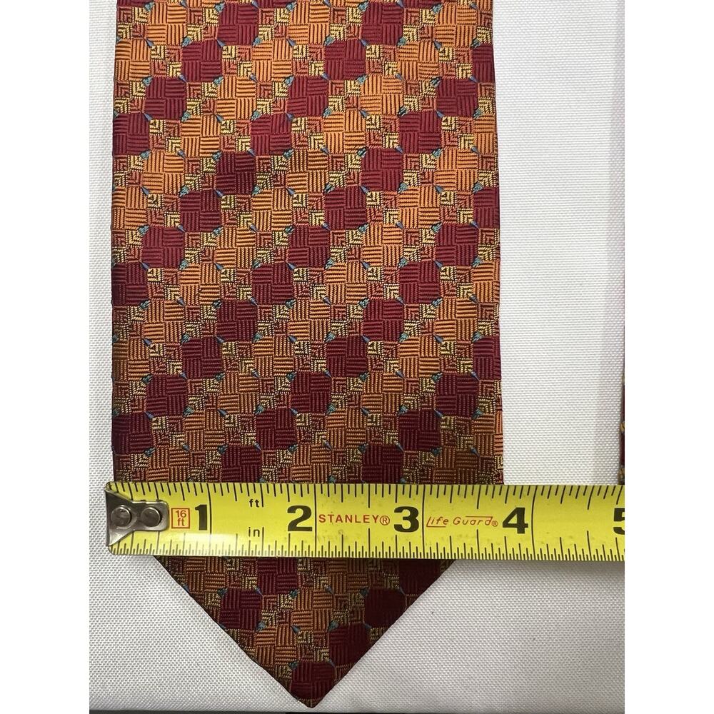Set Of 3 DANIEL DE FASSON Handmade 100% Silk Tie Geometric Necktie Red Yellow - Picture 9 of 14